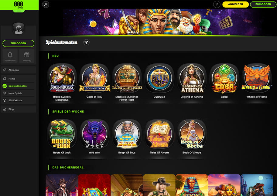 Die 888slots Homepage mit ddem Slot Angebot