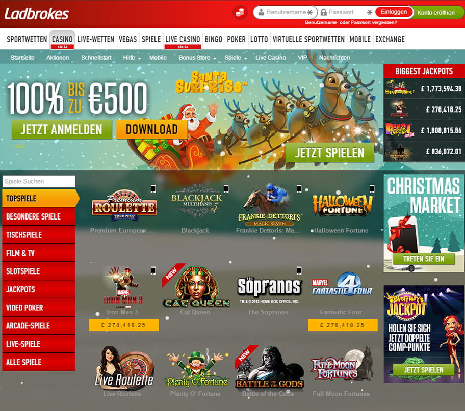 Ladbrokes Casino Webseite mit Willkommensbonus