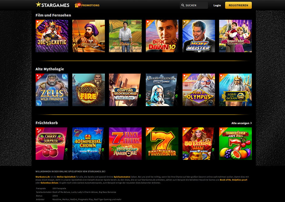 Angebot an bekannten Spielotheken Slots bei StarGames