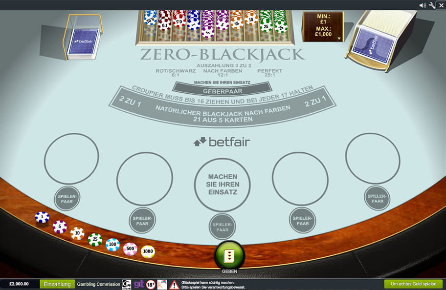 Zero-BlackJack mit Null Prozent Hausvorteil